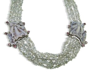 Cattleya Orchid Cameo Necklace w/Pink Tourmalines & Keshi Pearls